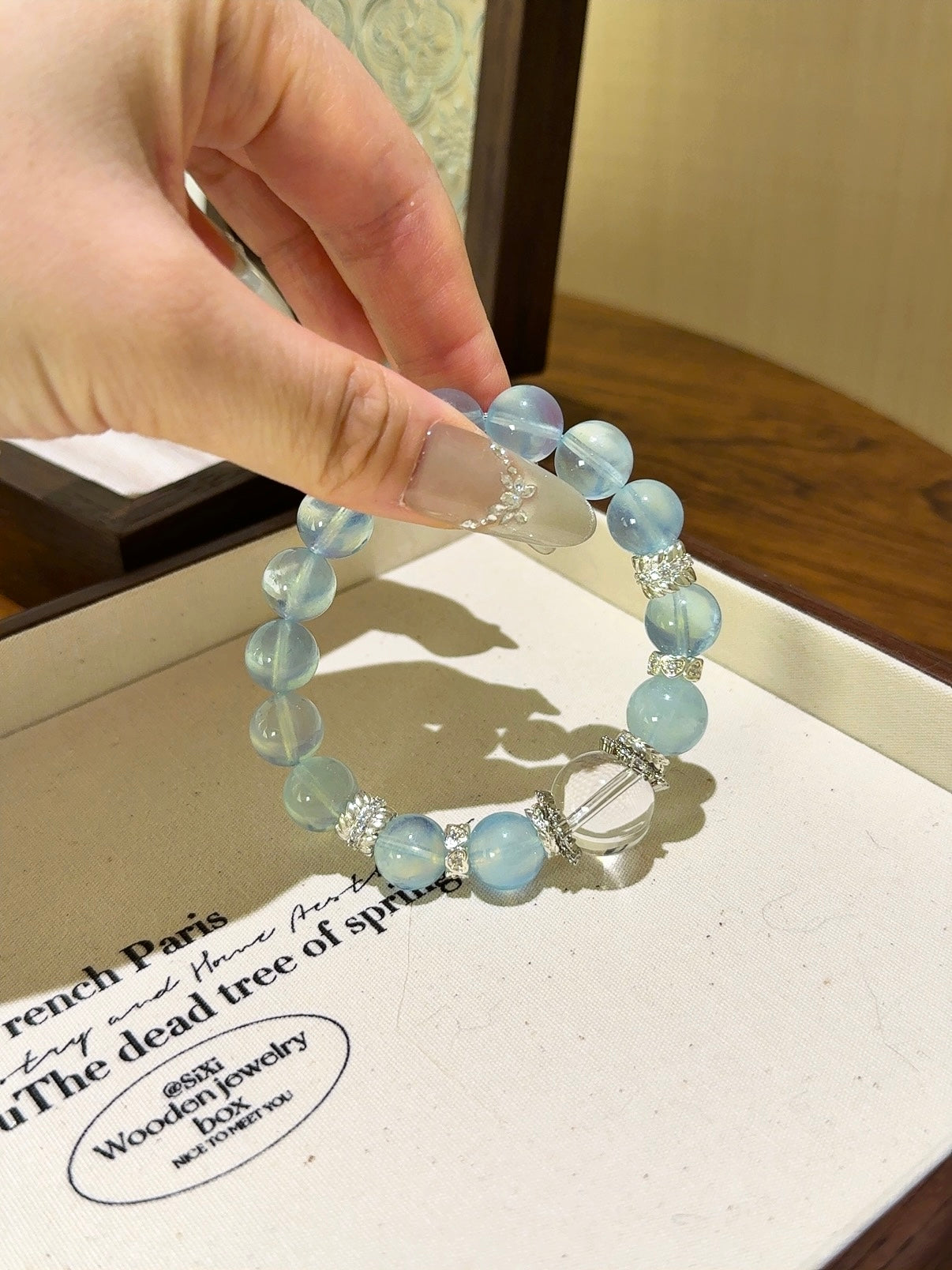 ▫️▪️ Aquamarine white crystal bracelet